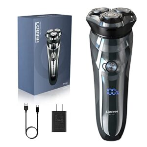 men's electric shaver - lobinh 3d rechargeable waterproof ipx7 wet & dry shaving electric razor rotary shaver for men with pop-up sideburn trimmer,1 hour fast charging, lcd power indicator - pa188