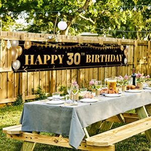 Large Happy 30th Birthday Decoration Banner, Black and Gold Happy 30th Birthday Banner Sign, 30th Birthday Party Decorations Supplies(9.8x1.6ft)