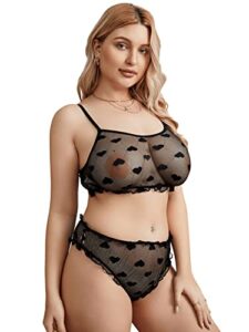 soly hux women's mesh sheer see through lingerie set sexy lace bra and panty 2 piece black 1x plus