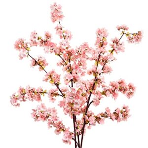 sunm boutique 3pcs cherry blossom branches, pink plum blossom flowers artificial cherry blossom decor tree stems faux cherry flowers vase for wedding home table party beach theme decor, 39''