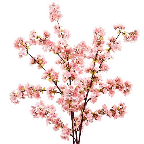 Sunm Boutique 3PCS Cherry Blossom Branches, Pink Plum Blossom Flowers Artificial Cherry Blossom Decor Tree Stems Faux Cherry Flowers Vase for Wedding Home Table Party Beach Theme Decor, 39''
