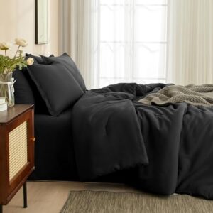 PHF 7 Pieces California King Comforter Set, Bed in A Bag Comforter & 16" Sheet Set All Season, Ultra Soft Comfy Bedding Sets with Comforter, Sheets, Pillowcases & Shams, Black