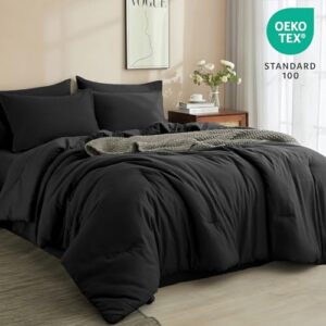PHF 7 Pieces California King Comforter Set, Bed in A Bag Comforter & 16" Sheet Set All Season, Ultra Soft Comfy Bedding Sets with Comforter, Sheets, Pillowcases & Shams, Black
