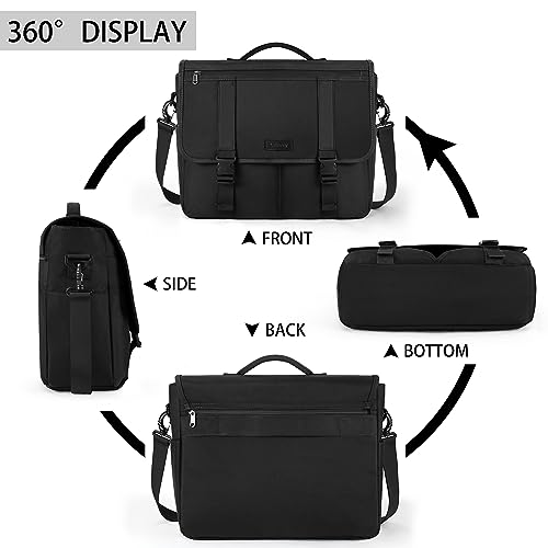 Mens Messenger Bag 15.6 Inch Waterproof Laptop Briefcase Large Satchel Shoulder Bag Office Travel Business Computer Laptop Bag Cable Organizer Bag Set 2pcs,Black