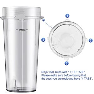 2-pack Blender Replacement Parts Single Serve 16oz cups with Sip & Seal Lids Compatible with Ninja Blenders