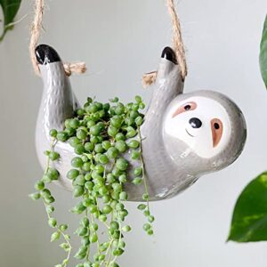 aipogooin sloth hanging planters pots indoor for succulent air plants cactus ceramic cute flower pot holder outdoor gardening gifts for women plant lovers