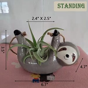 AIPOGOOIN Sloth Hanging Planters Pots Indoor for Succulent Air Plants Cactus Ceramic Cute Flower Pot Holder Outdoor Gardening Gifts for Women Plant Lovers