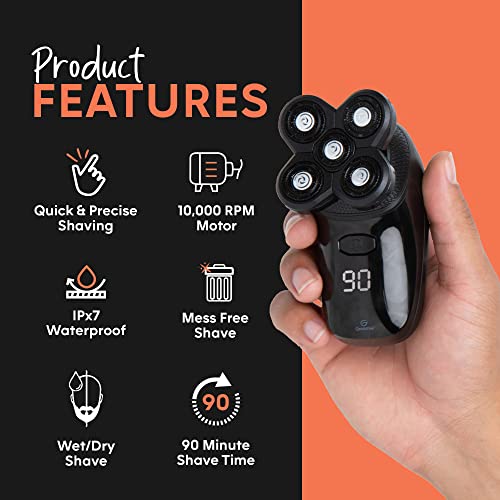 GROOMIE BaldiePro - Cordless Head Shavers for Bald Men - Comfort Head Shaver - Bald Head Care for Men - Easy Use Palm Shaver for a Smooth Bald Shave - Ergonomic Shavers for Bald heads - Balding Shaver