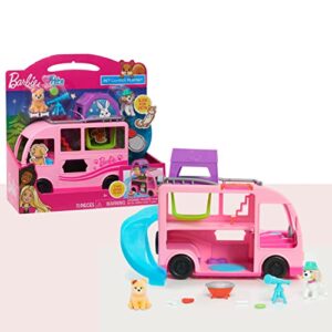 barbie just play pet camper, 11-pieces, toy figures and playset, kids toys for ages 3 up , pink