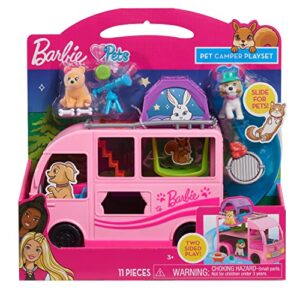 Barbie Just Play Pet Camper, 11-Pieces, Toy Figures and Playset, Kids Toys for Ages 3 Up , Pink