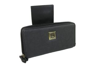 new stone mountain zip around wallet & checkbook purse bag black leather 2 piece