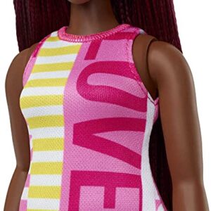 Barbie Fashionistas Doll #189 with Curvy Body, Crimson Braids, Sleeveless Love Dress & Hoop Earring Accessory