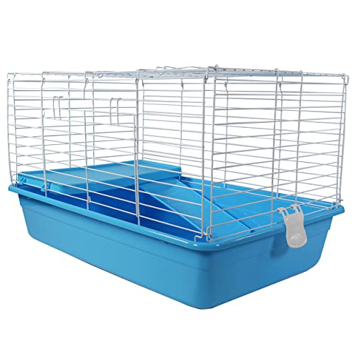 PENN-PLAX Multi-Level Small Animal Cage – Includes Ramp and Elevated Resting Platform – Great for Guinea Pigs, Chinchillas, Ferrets, Rabbits, and More – Blue & White