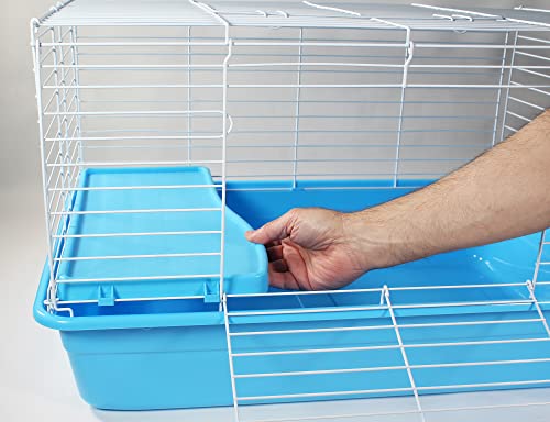 PENN-PLAX Multi-Level Small Animal Cage – Includes Ramp and Elevated Resting Platform – Great for Guinea Pigs, Chinchillas, Ferrets, Rabbits, and More – Blue & White