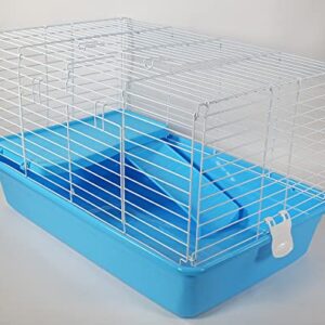 PENN-PLAX Multi-Level Small Animal Cage – Includes Ramp and Elevated Resting Platform – Great for Guinea Pigs, Chinchillas, Ferrets, Rabbits, and More – Blue & White