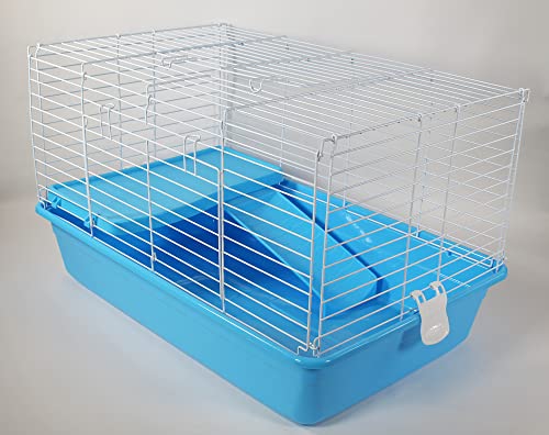 PENN-PLAX Multi-Level Small Animal Cage – Includes Ramp and Elevated Resting Platform – Great for Guinea Pigs, Chinchillas, Ferrets, Rabbits, and More – Blue & White