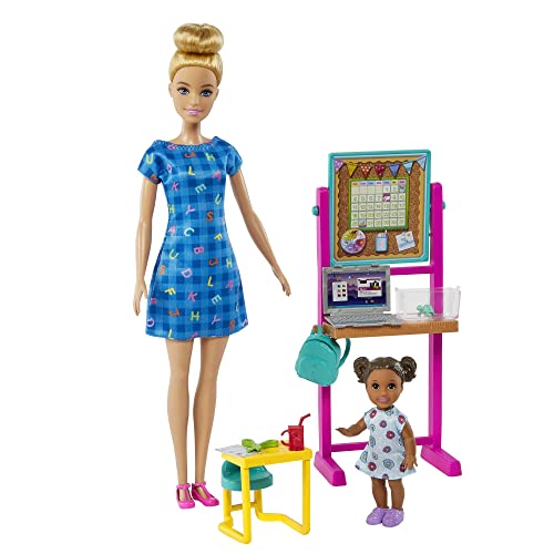 Barbie Careers Doll & Playset, Teacher Theme with Blonde Fashion Doll, 1 Brunette Toddler Doll, Furniture & Accessories