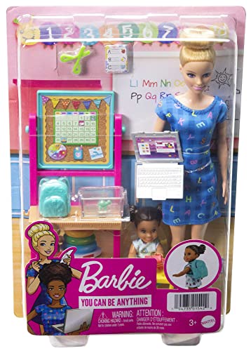 Barbie Careers Doll & Playset, Teacher Theme with Blonde Fashion Doll, 1 Brunette Toddler Doll, Furniture & Accessories