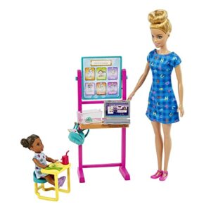 Barbie Careers Doll & Playset, Teacher Theme with Blonde Fashion Doll, 1 Brunette Toddler Doll, Furniture & Accessories