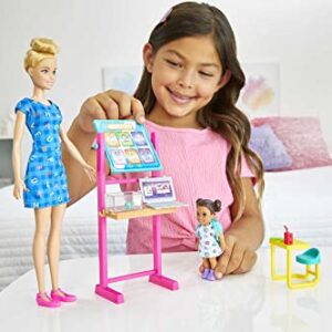 Barbie Careers Doll & Playset, Teacher Theme with Blonde Fashion Doll, 1 Brunette Toddler Doll, Furniture & Accessories