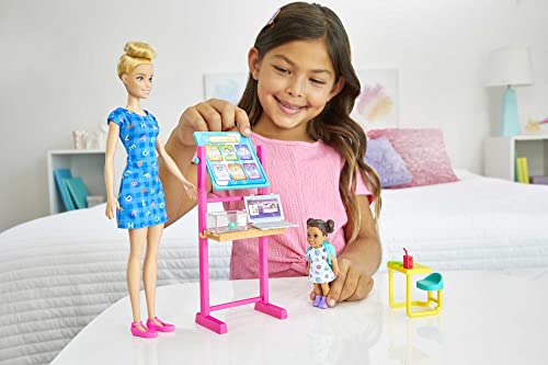 Barbie Careers Doll & Playset, Teacher Theme with Blonde Fashion Doll, 1 Brunette Toddler Doll, Furniture & Accessories