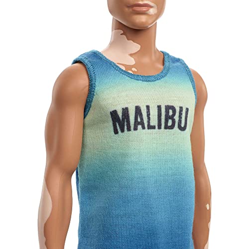 Barbie Fashionistas Ken Fashion Doll #192 with Brunette Cropped Hair & Vitiligo in Malibu Tank, Shorts & Sandals