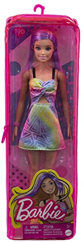 Barbie Fashionistas Doll #190 with Purple-Streaked Blonde Hair, Romper Dress, Yellow Wedge Sneakers & Bracelet Accessory