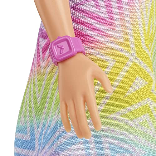 Barbie Fashionistas Doll #190 with Purple-Streaked Blonde Hair, Romper Dress, Yellow Wedge Sneakers & Bracelet Accessory