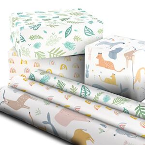 Hallmark Recycled Baby Wrapping Paper with Cutlines on Reverse (3 Rolls: 60 Sq. Ft. Total) Animals, Plants, Rainbows for Baby Showers, Gender Reveal Parties, First Birthdays