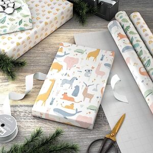 Hallmark Recycled Baby Wrapping Paper with Cutlines on Reverse (3 Rolls: 60 Sq. Ft. Total) Animals, Plants, Rainbows for Baby Showers, Gender Reveal Parties, First Birthdays