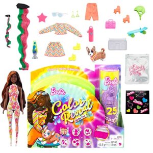 Barbie Color Reveal Totally Neon Fashions Doll with Orange-Streaked Brunette Hair & 25 Surprises Including Color Change, Gift for Kids