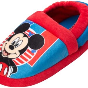 Disney Boys’ Mickey Mouse Slippers – Cozy Plush Fuzzy Slippers: Non-Slip, Non-Skid Slippers for Boys (Toddler/Little Kid), Size 11-12, Blue Red Mickey