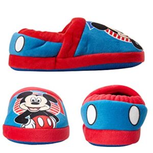 Disney Boys’ Mickey Mouse Slippers – Cozy Plush Fuzzy Slippers: Non-Slip, Non-Skid Slippers for Boys (Toddler/Little Kid), Size 11-12, Blue Red Mickey