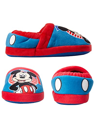 Disney Boys’ Mickey Mouse Slippers – Cozy Plush Fuzzy Slippers: Non-Slip, Non-Skid Slippers for Boys (Toddler/Little Kid), Size 11-12, Blue Red Mickey