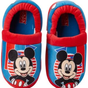 Disney Boys’ Mickey Mouse Slippers – Cozy Plush Fuzzy Slippers: Non-Slip, Non-Skid Slippers for Boys (Toddler/Little Kid), Size 11-12, Blue Red Mickey