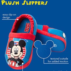 Disney Boys’ Mickey Mouse Slippers – Cozy Plush Fuzzy Slippers: Non-Slip, Non-Skid Slippers for Boys (Toddler/Little Kid), Size 11-12, Blue Red Mickey