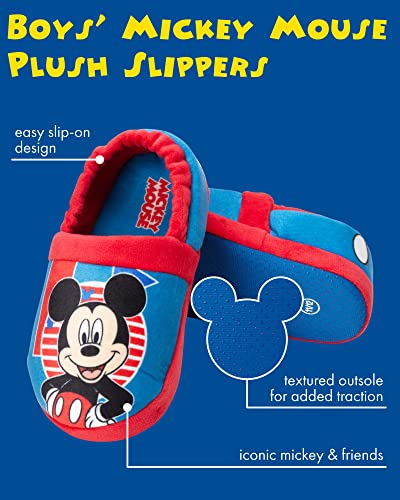 Disney Boys’ Mickey Mouse Slippers – Cozy Plush Fuzzy Slippers: Non-Slip, Non-Skid Slippers for Boys (Toddler/Little Kid), Size 11-12, Blue Red Mickey