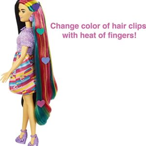 Barbie Totally Hair Doll, Heart-Themed with 8.5-Inch Fantasy Hair & 15 Styling Accessories (8 with Color-Change Feature)