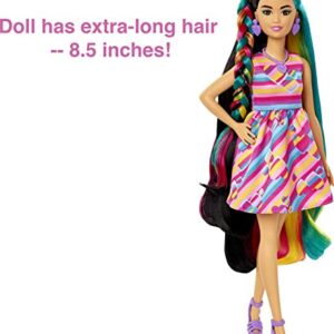 Barbie Totally Hair Doll, Heart-Themed with 8.5-Inch Fantasy Hair & 15 Styling Accessories (8 with Color-Change Feature)