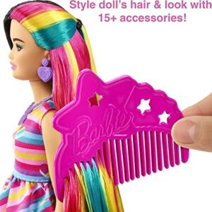 Barbie Totally Hair Doll, Heart-Themed with 8.5-Inch Fantasy Hair & 15 Styling Accessories (8 with Color-Change Feature)