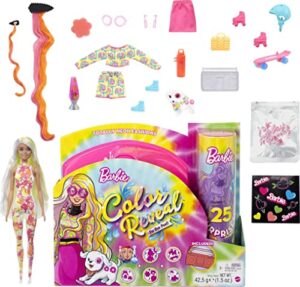 ​barbie toys, color reveal doll, totally neon fashions with yellow-streaked platinum hair & 25 surprises including color change​​​​