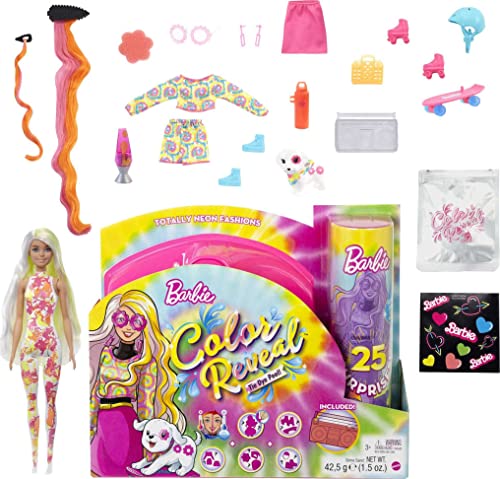 ​Barbie Toys, Color Reveal Doll, Totally Neon Fashions with Yellow-Streaked Platinum Hair & 25 Surprises Including Color Change​​​​