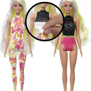 ​Barbie Toys, Color Reveal Doll, Totally Neon Fashions with Yellow-Streaked Platinum Hair & 25 Surprises Including Color Change​​​​