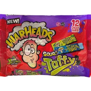 Warheads Sour Taffy Chewy Candies, Individually Wrapped Fruit Flavored Chews in Watermelon, Blue Raspberry, and Green Apple, Party Supplies and Favors for Birthdays, Gender Reveals, and More, 3.59 Ounces