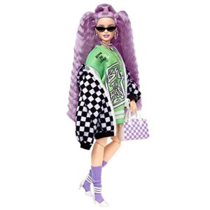 Barbie Extra Doll & Accessories with Crimped Lavendar Hair & Brown Eyes, 15 Toy Pieces Include Pet Puppy