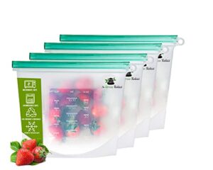 reusable silicone bags food storage bags 4 pcs [4x1.5l] leak proof freezer safe zip lock bags plastic free food grade storage bag for marinate for snack | sandwich | fruit | meat | cereal - white