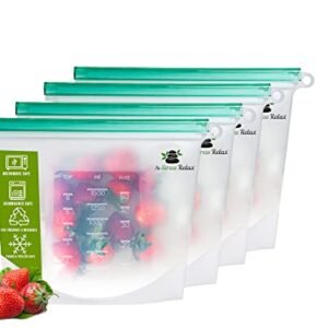 Reusable Silicone Bags Food Storage Bags 4 Pcs [4x1.5L] Leak Proof Freezer Safe Zip Lock Bags Plastic Free Food Grade Storage Bag for Marinate For Snack | Sandwich | Fruit | Meat | Cereal - White