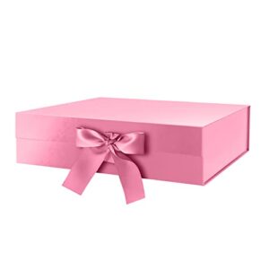 green bean large gift box with ribbon 13x9.7x3.4 inches, pink gift box with lid large, bridesmaid proposal box, luxury gift box for present (glossy pink)