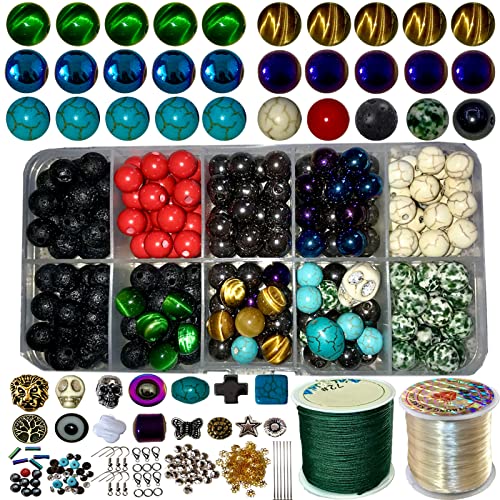 GUTELOWE Beads for Jewelry Making Kit Adults Girls. 200+PCS 8mm Natural Stone Beads for Bracelet Making Kit for Girls Adults. 8mm Gemstone Beads Kit, Adult Bracelets Beading Kits, Jewelry DIY.