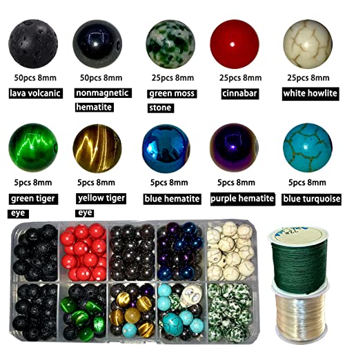 GUTELOWE Beads for Jewelry Making Kit Adults Girls. 200+PCS 8mm Natural Stone Beads for Bracelet Making Kit for Girls Adults. 8mm Gemstone Beads Kit, Adult Bracelets Beading Kits, Jewelry DIY.